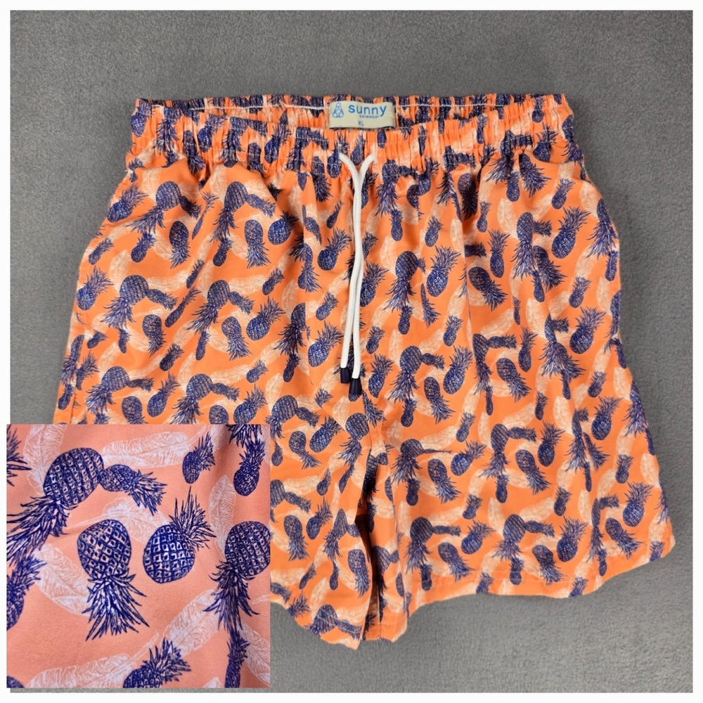Sunny Pineapple Swim Trunks Shorts Mens XL Orange‎ Blue Swinger Party Beach Fun